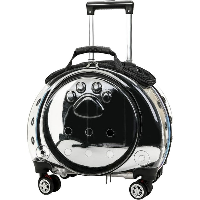 Transporteur pour Chat Roulant avec Roues, Transparent et Entièrement Respirant, Transport Multiple pour Chats, Chiens Lapins pour Voyager, Promenade, Applicable jusqu'à 19.84Lbs Rapide Arroval