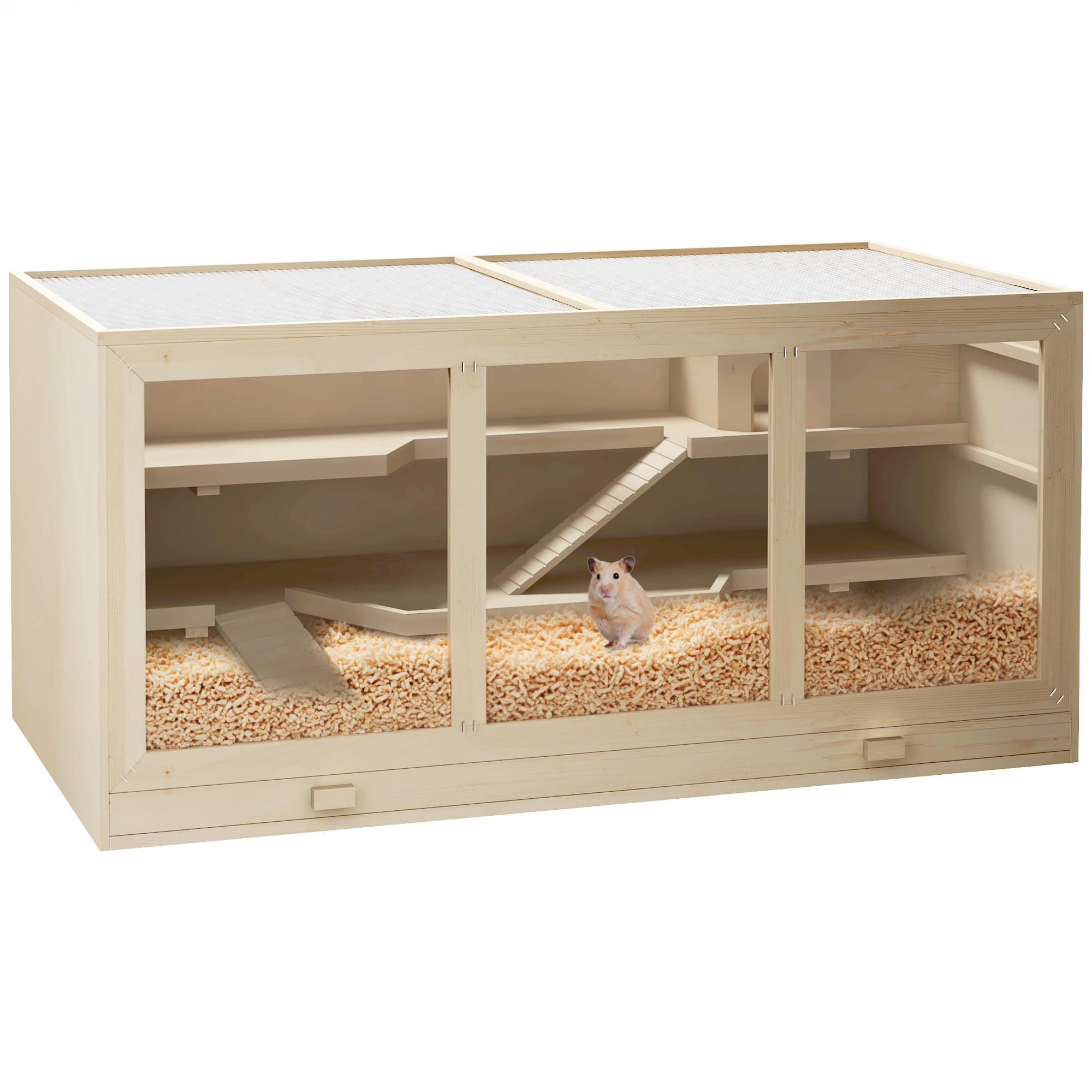 PawHut Wooden Hamster Cage Hutch and Exercise Play House Pen