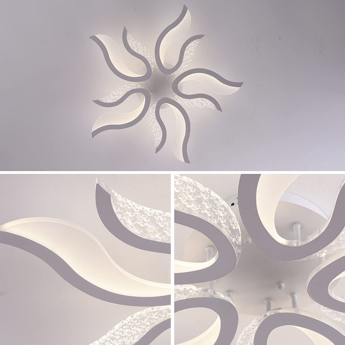 Garwarm LED Ceiling Light Dimmable 50W Modern Ceiling Lamps with Remote,Flame Shape LED Chandelier Light Fixture for Living Dining Room Bedroom Kitchen,3 Color/3000-6500K