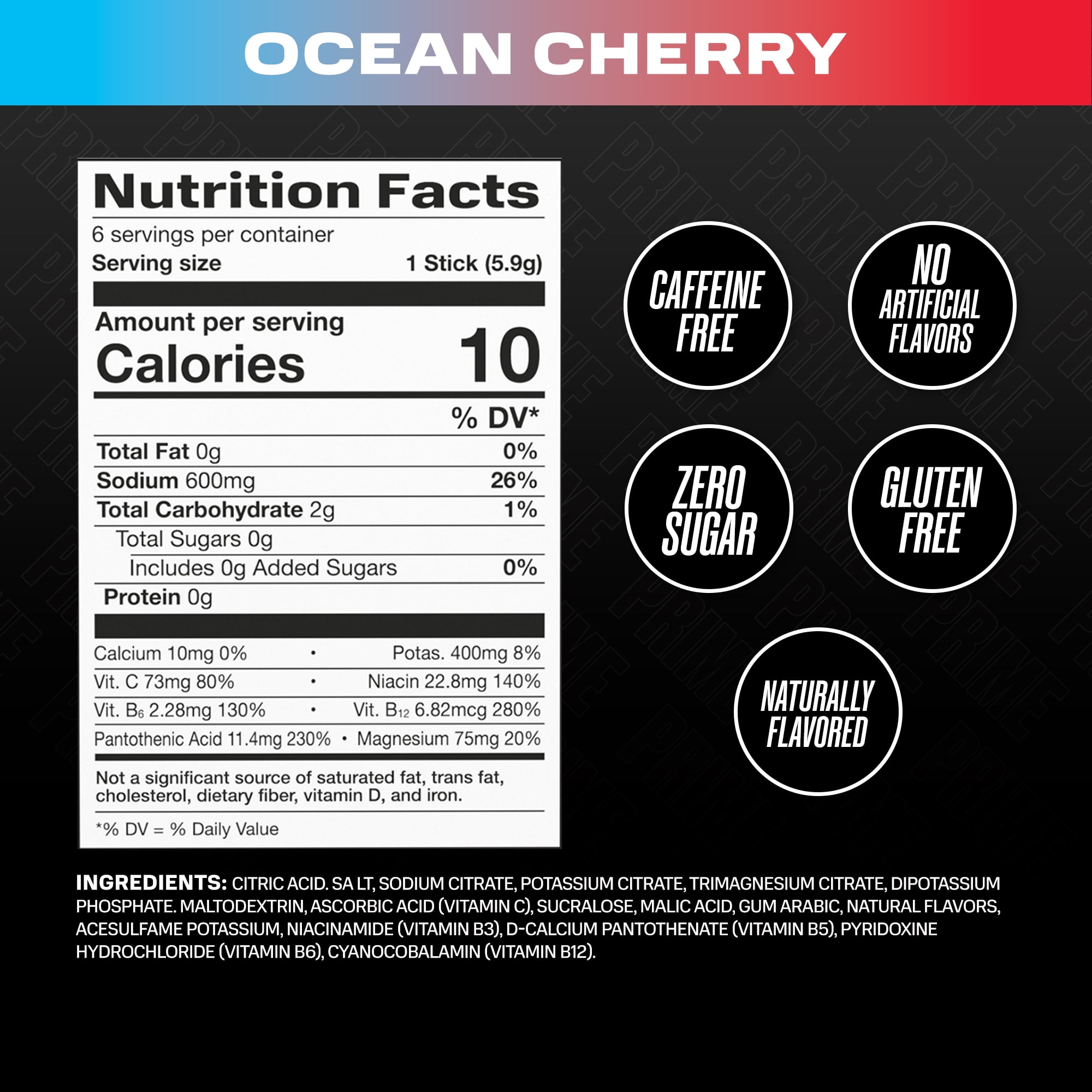 Prime Rapid Rehydration Sticks, Ocean Cherry, 6 Count, Box