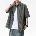 thumbnail image 5 of SGFCWSX Men's Oversized Checkered Short Sleeve Button Up Shirt Casual Plaid Loose Fit Shirt with Chest Pocket for Daily Streetwear Black Size XL, 5 of 7