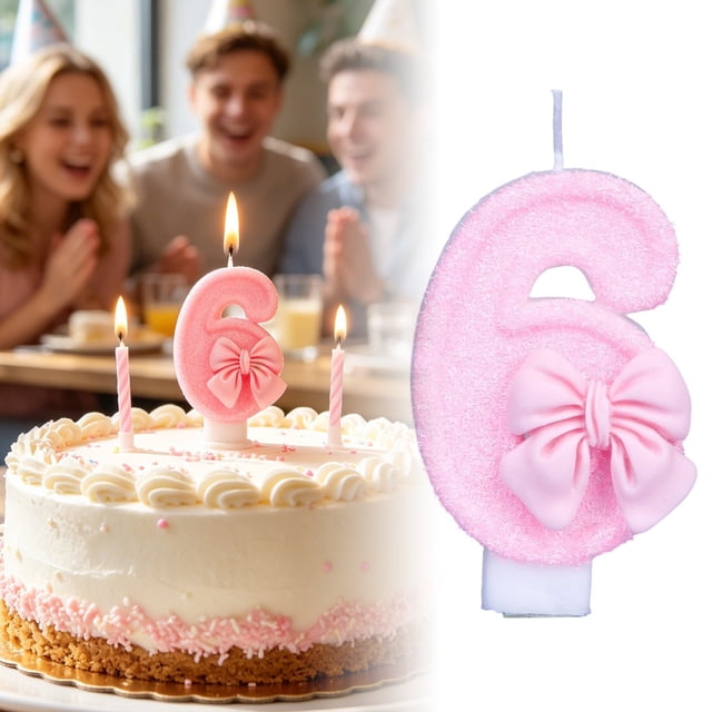 Tong Bow Birthday Candle For Girls Glitter Cake Topper With Design 1 2 3 4 5 6 7 8 9