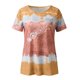 thumbnail image 4 of Fiudx Liquidación de Ofertas Flash Moda Mujer Verano Sexy Gradiente Impresión Regular Cuello Redondo Mujeres Manga Corta Top, 4 of 4