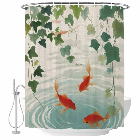 Japanese Carp Fish Shower Curtain, Waterproof Shower Curtains for Bathroom, Oriental Art Vintage Leaves Vines Koi Fish Washable Fabric Bathtub Curtain Set Bath Decor with 12 Hooks 48"x72"