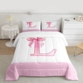 thumbnail image 2 of jejeloiu Initial Letter L Queen Comforter Set,Pink Bows Ribbon Bedding Comforter Set For Bowtie Lover Reversible 3-Piece, 2 of 8