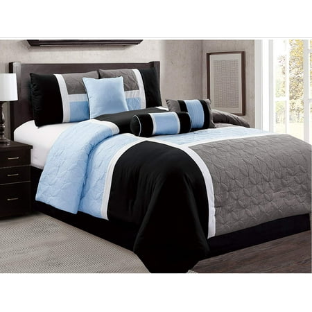 7 Piece Luxury Quilted Patchwork Comforter Set Cal King Gray