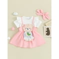 thumbnail image 3 of Bagilaanoe 3Pcs Newborn Baby Girls Overalls Dress Set Short Sleeve Romper Tops + Embroidery Suspender Skirt + Headband 3M 6M 9M 12M 18M Infant Casual Clothes, 3 of 9