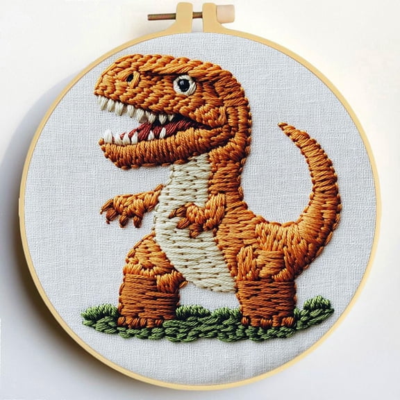 Punch Needle Kits Cute Dinosaur Embroidery Starter Set with Hoop Easy for Beginners DIY Stress Relief Handmade Craft Hobby and Home Decor 20x20cm-2