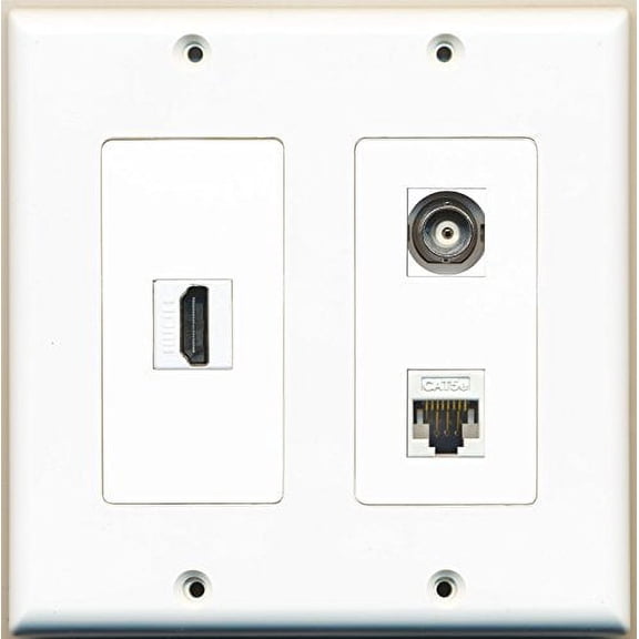 RiteAV - 1 Port HDMI 1 Port BNC 1 Port Cat5e Ethernet White - 2 Gang Wall Plate