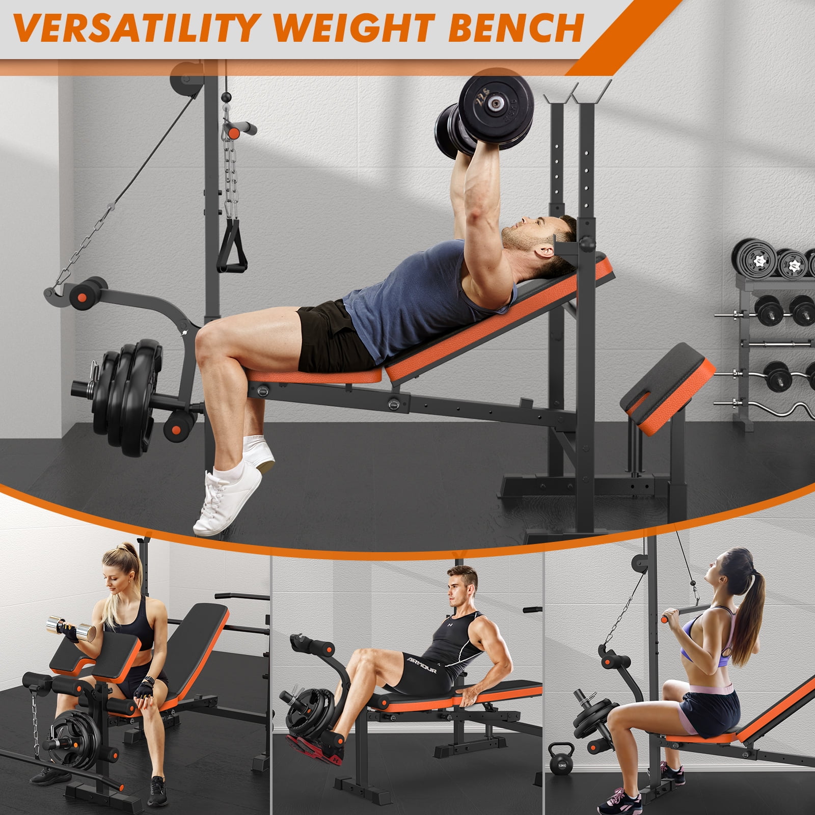 GIKPAL 800lbs 10-in-1 Multi-Function Adjustable Weight Bench Press Set with Lat Pull Down,Full Body Strength Training Workout Bench Exercise Equipment with Leg Developer, Preacher Curl
