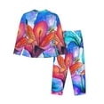thumbnail image 2 of Junzan Bright Flowers Print Womens Pajama Sets,Long Sleeve Button Down For Women Pjs 2 Piece, 2 of 9