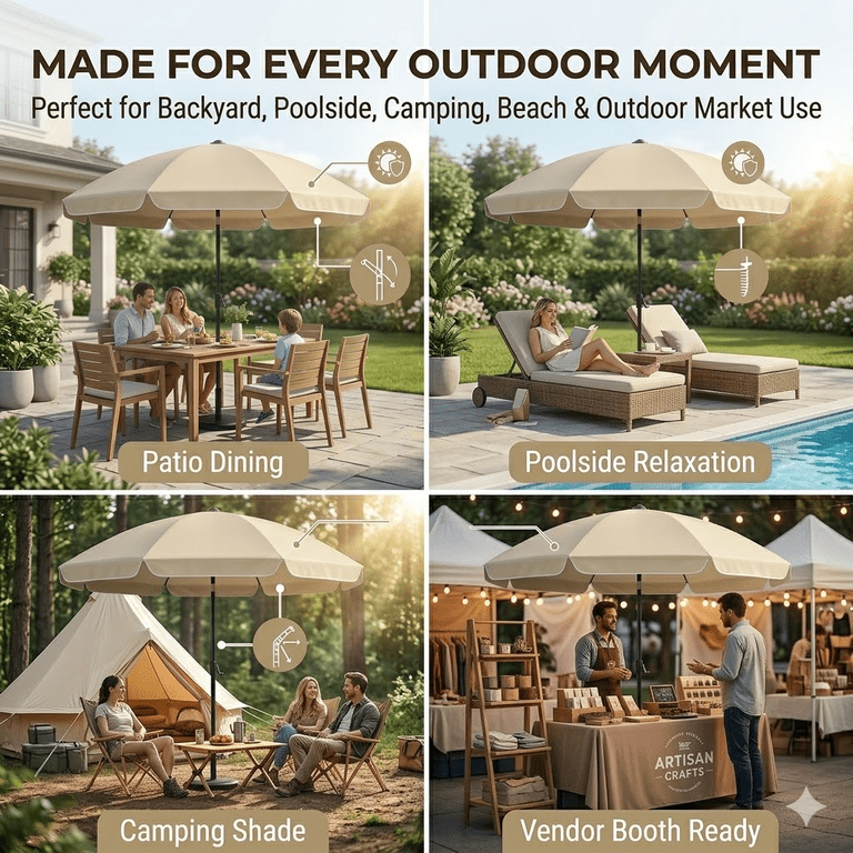Camkey 9ft Patio Umbrella, UPF50+ Silver Coated photo 6