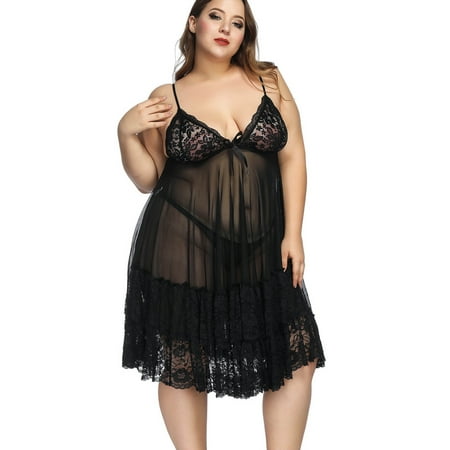 

Lingerie for Women Front Closure Babydoll Lace Chemise V Neck Mesh Sleepwear