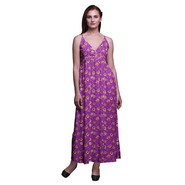 Bimba Robe Longue Maxi à Bretelles Spaghetti Ajustables à Imprimé Floral, Tenue de Plage d'Été - Moyen