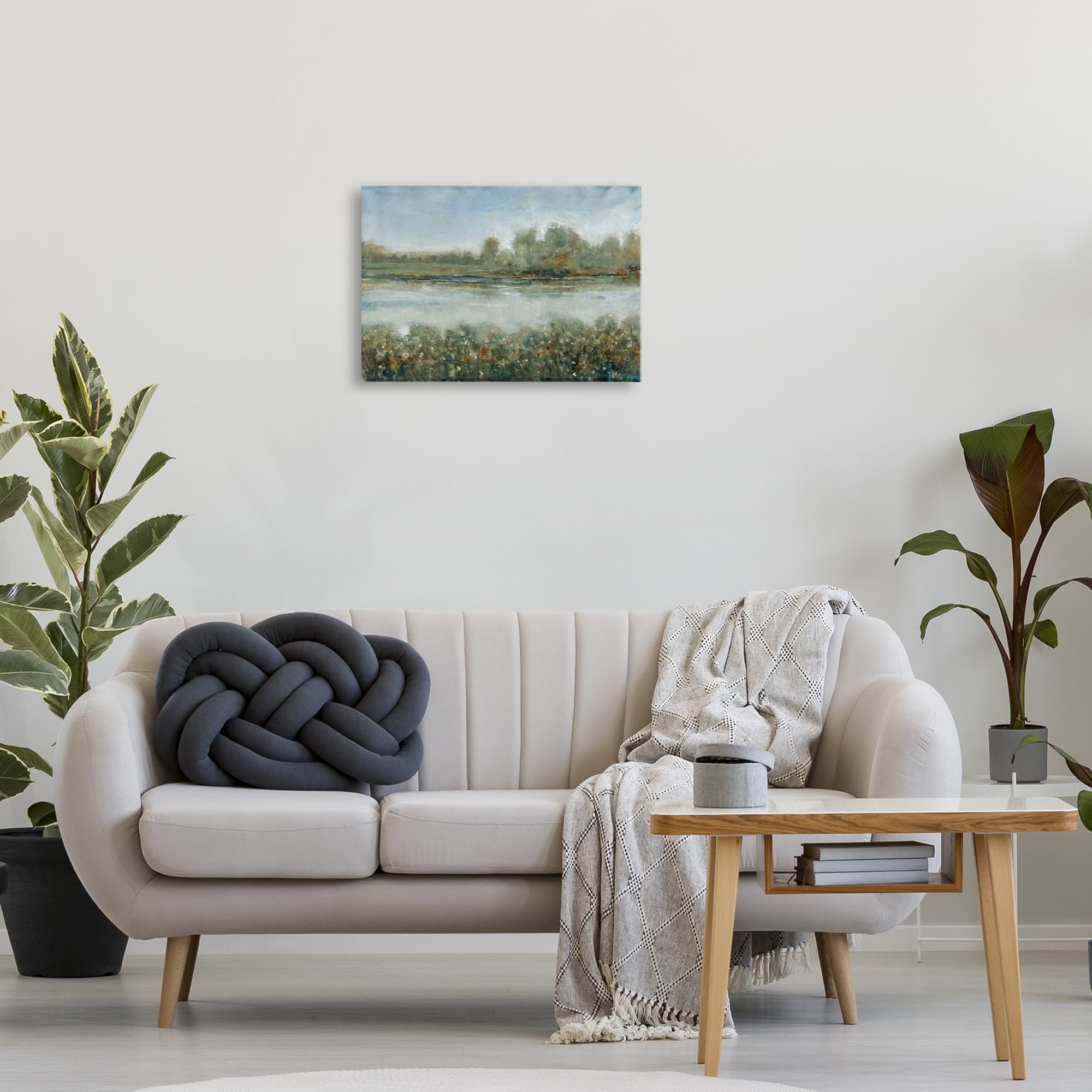 Stupell Industries Vegetation Lining River Landscape & Nature Painting Wrapped Canvas Art Print Wall Art, 24 x 16