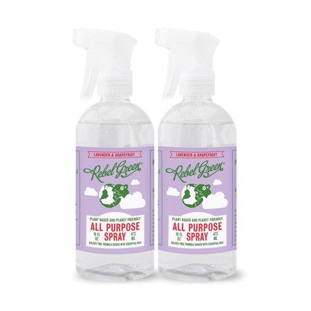 Rebel Green Natural All-Purpose Cleaning Spray - Essential Oil Multi-Surface Cleaner - Kid Safe, Pet Safe & Sustainable Cleaning Products - Lavender & Grapefruit Scent - (16 Ounce Bottles, 2 Pack)