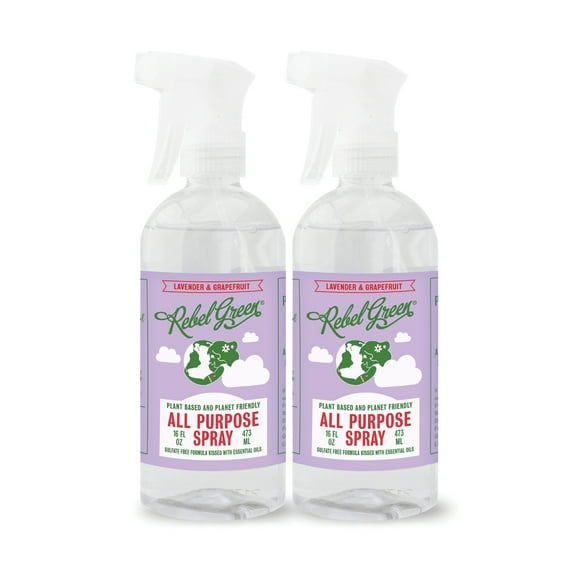 Rebel Green Natural All-Purpose Cleaning Spray - Essential Oil Multi-Surface Cleaner - Kid Safe, Pet Safe & Sustainable Cleaning Products - Lavender & Grapefruit Scent - (16 Ounce Bottles, 2 Pack)