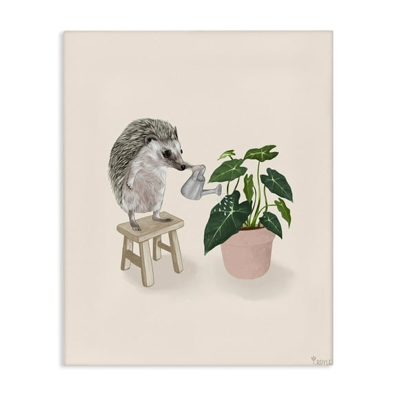 Stupell Industries Hedgehog Watering Plant Animals & Insects Painting Gallery Wrapped Canvas Art Print Wall Art, 16 x 20