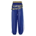 thumbnail image 2 of TiaoBug Kids Girls Belly Dance Harem Pants Chiffon Bloomer Trousers with Tassels Waist Chain Hip Scarf Royal Blue 9-12, 2 of 7