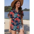 thumbnail image 5 of Fancyglim Women's Button Down Shirt Summer Short Sleeve Hawaiian Blouse Tops Tropical Floral Printed Lapel Neck Cardigan Shirt Red S, 5 of 6