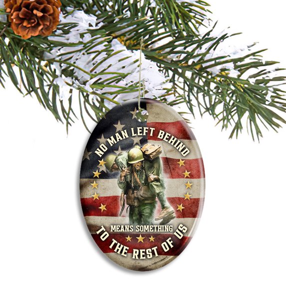 Flagwix Ceramic Christmas Tree Ornaments| Veteran No Man Left Behind MLH1952O Hanging Ornament With Ribbon|Christmas Gifts - Oval, 1 Pcs