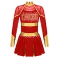 thumbnail image 1 of Kaerm Tenue d'Uniforme de Cheerleading pour Filles, Manches Longues, Strass, Robe Plissée, Cosplay, Robe de Fantaisie, Rouge, 10, 1 of 5
