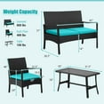 thumbnail image 3 of Costway Ensemble de Mobilier de Terrasse en Osier 4 Pcs Chaises Rembourrées et Causeuse avec Table à Café Jardin, 3 of 7