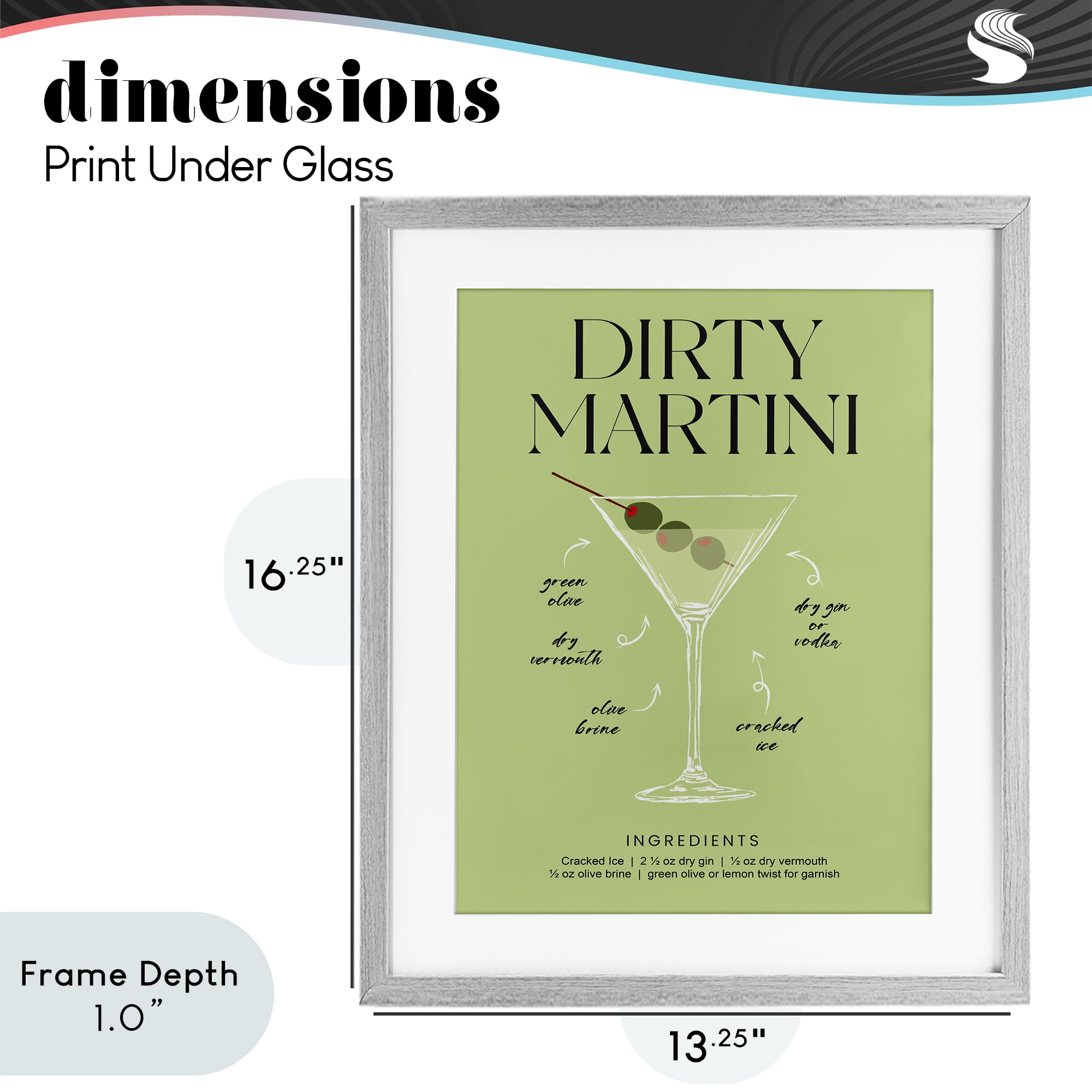 Stupell Industries Dirty Martini Green Recipe Gray Framed Print Under Glass, design by Lettered and Lined