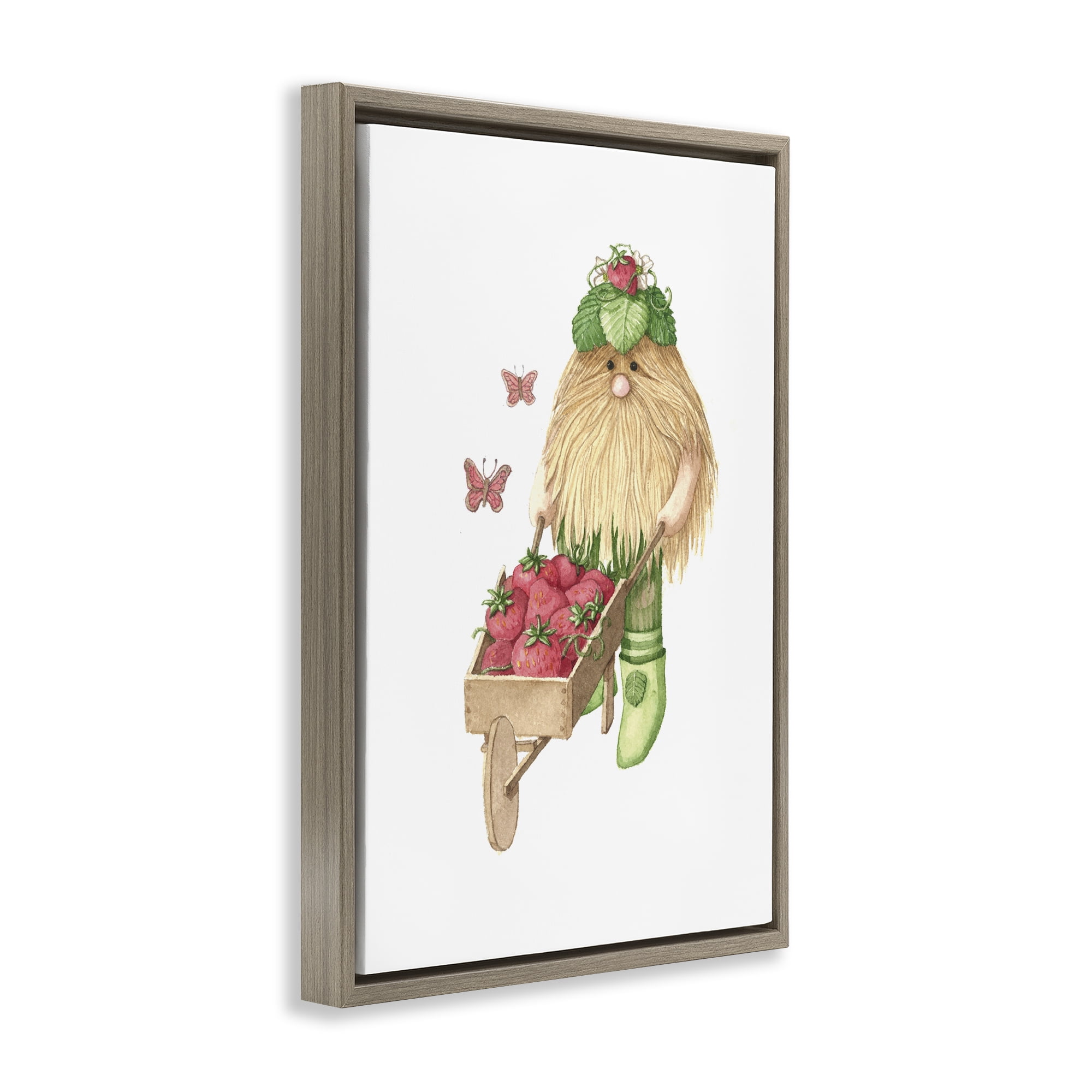 Stupell Industries Garden Elf with Wheelbarrow Brown Framed Floater Canvas Wall Art, design by Nancy Overton