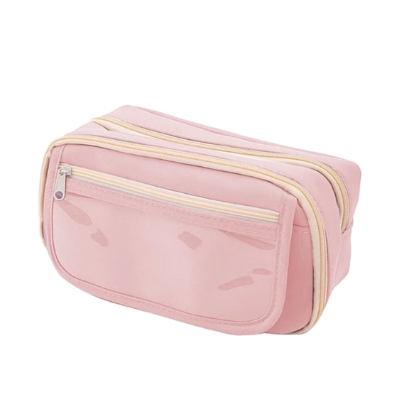 BESEW7 Large Pencil Pouch Pen Holder Case Multi Functional Stationery Organizer Makeup Bag Portable Zipper Pencil Bag for Travel Office Supply Cute Pink