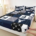 thumbnail image 3 of jejeloiu Wild Animal Bear Bed Sheets,Patchwork Geometric Check King Sheets,White Blue Gray Sheet Set For Boys Kids,Microfiber Bedroom Decor,4 Pieces, 3 of 7