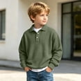 thumbnail image 6 of YUANxueke Kids Button Up Collared Waffle Shirts, Boys Fashion Pullover Sweatshirts, Casual Solid Comfy Tops,Army Green,3 Years, 6 of 8