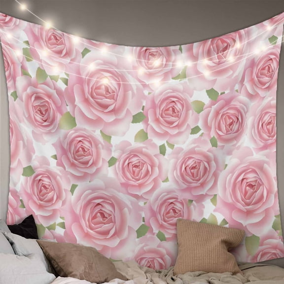 Pink Roses Large Tapestry for Bedroom Wall Hanging Tapestry, Retro Flower Floral Botanicall Plant Leaf Ceiling Backdrop Tapestries Poster Blanket Wall Decor for Teens Room Living Room Dorm 100" x 59"