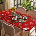 thumbnail image 3 of Red Christmas Table Cloths for 4 Foot Rectangle Tables, Xmas Trees Snowmans Snowflakes Gifts Cartoon Patio Waterproof Elastic Fitted Tablecloths, Washable Rectangular Table Cover for Camping, 3 of 8