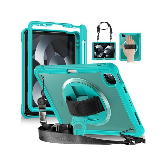 For iPad Air 13 inch 2024 M2, iPad Pro 12.9 inch 6th 5th 4th 3rd Gen 2022 2021 2020 2018 Shockproof Cover with Pencil Holder, Rotatable Stand, Shoulder Strap