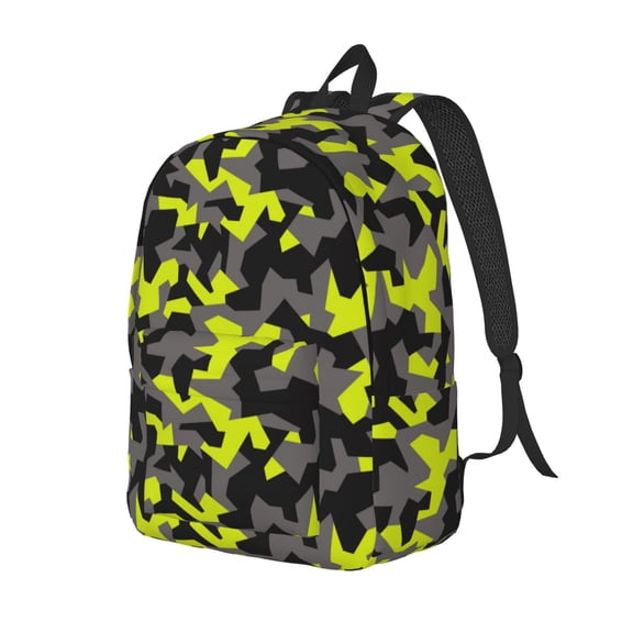 Travel Laptop Backpack - Geometric Green Black Camouflage Lightweight Canvas Backpack, Wear Resistant Computer Backpack Bag Fit {sizeName} Laptop for Men Women with Adjustable Padded Shoulder Straps