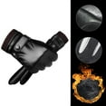 thumbnail image 4 of Opolski 1 Pair Fleece Lining Ribbed Cuffs Adjustable Buttons Full Finger Men Gloves Winter Windproof Touch Screen Faux Leather Cycling Gloves Black, 4 of 7