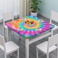 thumbnail image 3 of Colorful Tie Dye Mandala Pattern Square Fitted Tablecloth with Elastic Edge,Square Table Cover,Washable Elastic Table Cover for Home Kitchen Party Decor 36"x36", 3 of 6