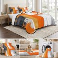 thumbnail image 6 of Twin XL Quilt Set 68''x98'', Burnt Orange Grey Lightweight Summer Bedspread Coverlet Set with 2 Pillow Shams, Modern Oil Painted Art Abstract Breathable All Season Quilt Bedding for Dorm/Guest Room, 6 of 9