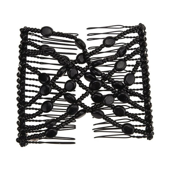 YWDJ Elastic Hair Ties Bead Stretchy Women Hair Combs Double Magic Slide Metal Comb Clip Hairpins Black