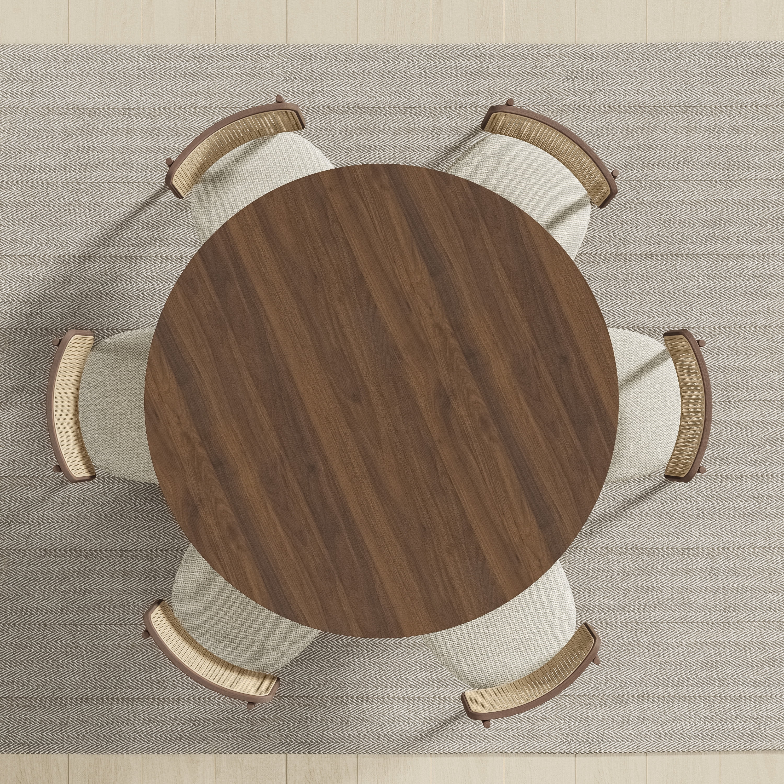 MAYEERTY 52" Round Wood Dining Table for 4-6 People, Modern Kitchen Table with Heavy Duty Wood Base, Walnut