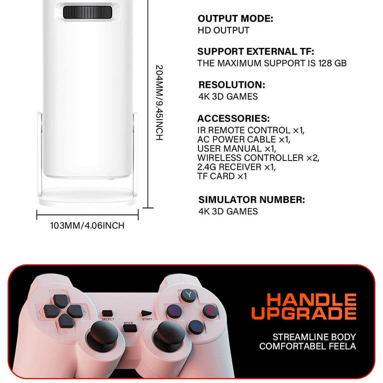 Mini Projector - 4k Mini Spotlight Projector, Console Projector with Retro Games, Over 36,000 Built-in Games with WiFi and Bluetooth, Ideal for Movies, Gaming