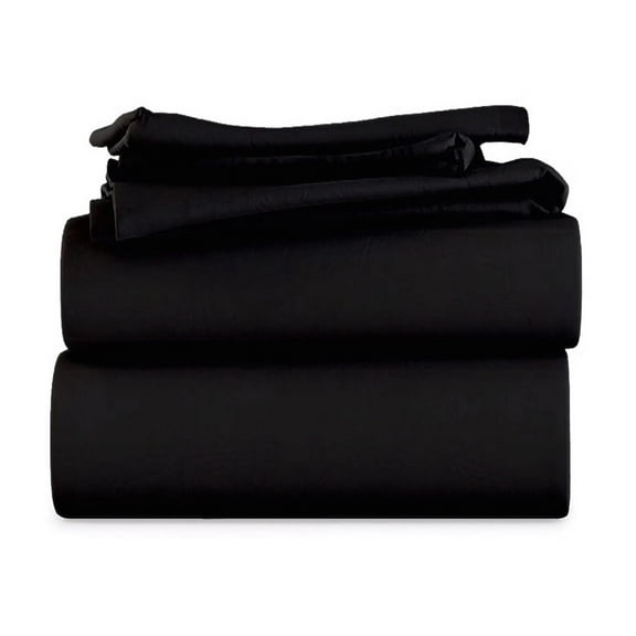 LuckShree Olympic Queen Size 4-PC Sheet Set - 1000-TC Giza Cotton 15" Deep Pockets - Black Color