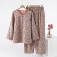 thumbnail image 2 of ManxiVoo Women's Jacquard Trim Pure Cotton Pajama Set Long Sleeve Trousers Lightweight Loungewear with Decorative Buttons L Size Grey, 2 of 3