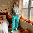 thumbnail image 4 of QWKLEAJ Halloween Pajama Pants Women Spooky Print Lounge Pants Pumpkin Ghost Wide Leg Sleepwear Festive Holiday Loungewear Drawstring Bottoms Plus Size Fleece Halloween Pyjamas, 4 of 6