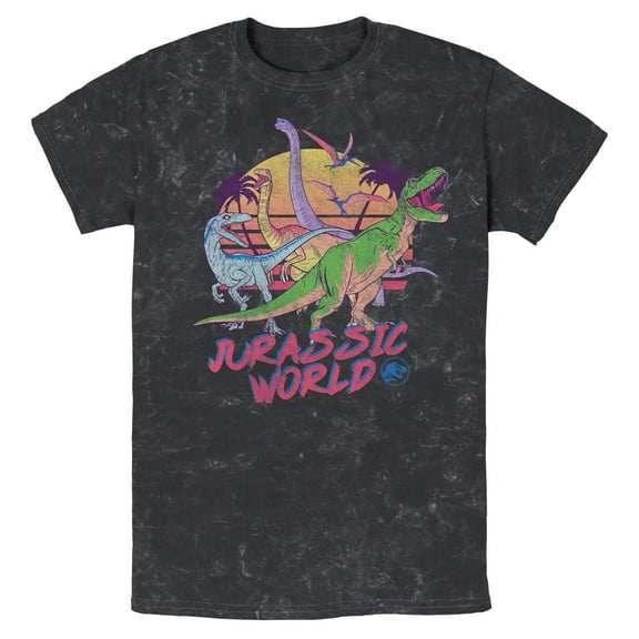 Mens Jurassic World Distressed Neon Art T Shirt