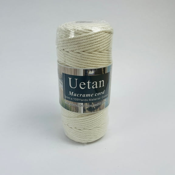 Uetan Natural Cotton Macrame Cord, 3mm x109 Yards Macrame Cords for DIY Crafts Knitting Home Decoration