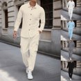 thumbnail image 7 of DHFJKG Mens 2 Piece Outfit Casual Linen Lapel Long Sleeve Button Front Shirt Jacket Ankle-Tied Pants With Multiple Pockets Cozy Outfit, 7 of 7