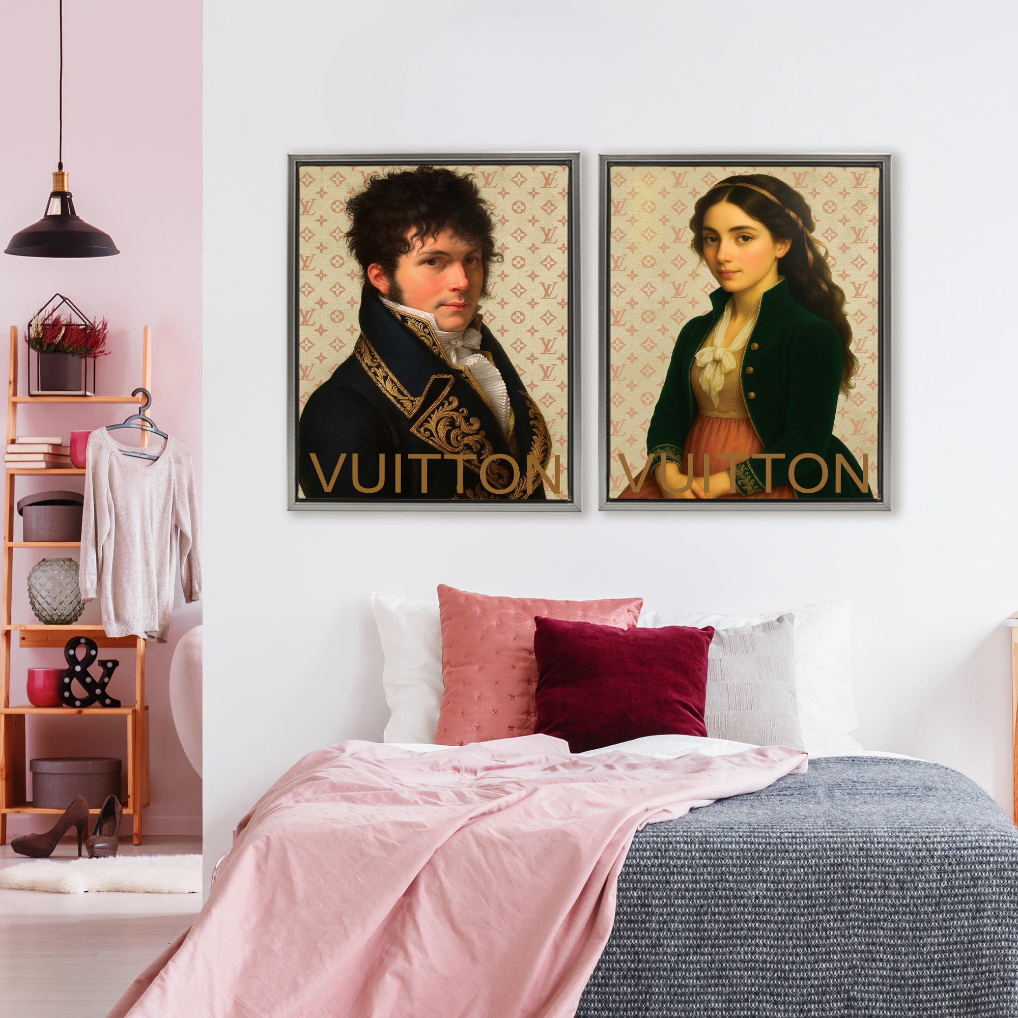 Stupell Industries Glam Fashion Models in Spring 2 Piece Gray Framed Floater Canvas Set, design by Grotto Studios