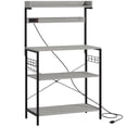 thumbnail image 1 of Distressed Grey Kitchen Baker's Rack with Power Outlet & Adjustable Shelves – Coffee Bar Station for Living Room, Dining & Entryway Storage (53.9" H), 1 of 7